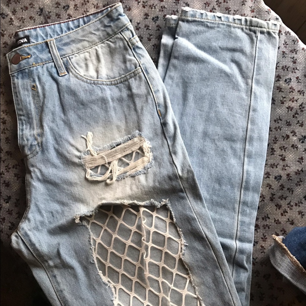 Fashionova Jeans with Fishnet patches